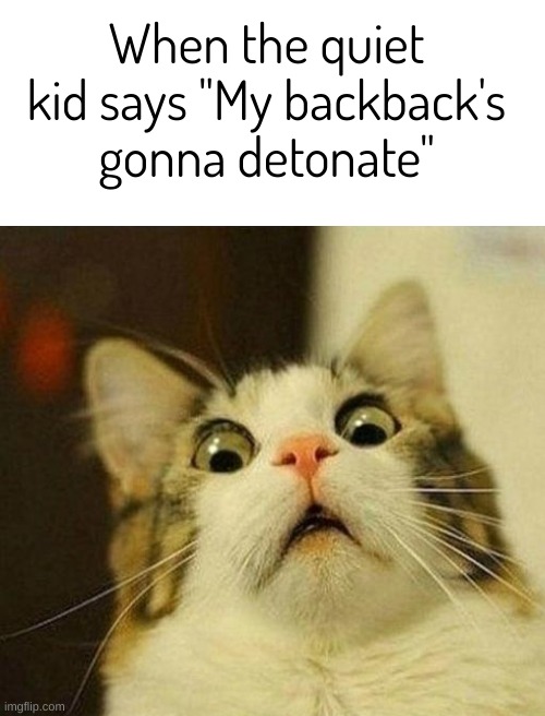 Argh ! | When the quiet kid says "My backback's gonna detonate" | image tagged in blank white template,memes | made w/ Imgflip meme maker