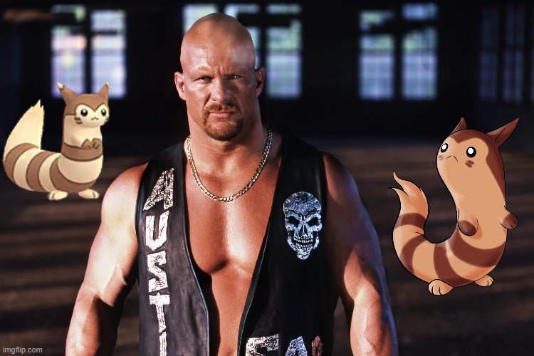 Stone Cold Steve Austin teams up with two furrets | image tagged in wwe,furret | made w/ Imgflip meme maker