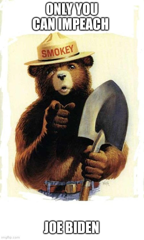 Smokey The Bear | ONLY YOU CAN IMPEACH; JOE BIDEN | image tagged in smokey the bear | made w/ Imgflip meme maker
