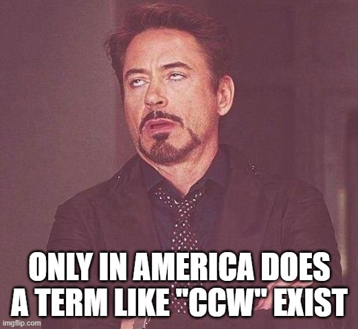 Tony Stark | ONLY IN AMERICA DOES A TERM LIKE "CCW" EXIST | image tagged in tony stark | made w/ Imgflip meme maker