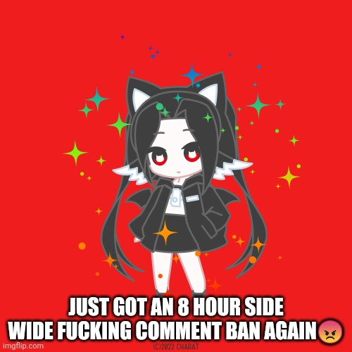 Charat.me oc | JUST GOT AN 8 HOUR SIDE WIDE FUCKING COMMENT BAN AGAIN😡 | image tagged in charat me oc | made w/ Imgflip meme maker