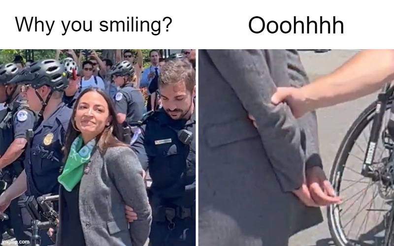 DC cops demonstrating the latest in "stealth handcuff" technology | Ooohhhh; Why you smiling? | made w/ Imgflip meme maker