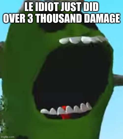 pickle rick screaming | LE IDIOT JUST DID OVER 3 THOUSAND DAMAGE | image tagged in pickle rick screaming | made w/ Imgflip meme maker