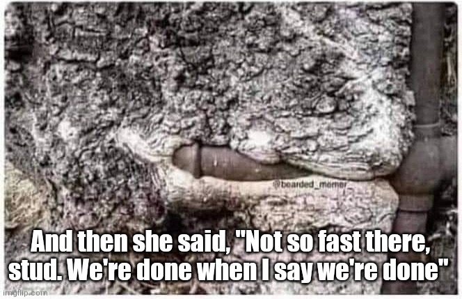 Laying pipe | And then she said, "Not so fast there, stud. We're done when I say we're done" | image tagged in funny | made w/ Imgflip meme maker