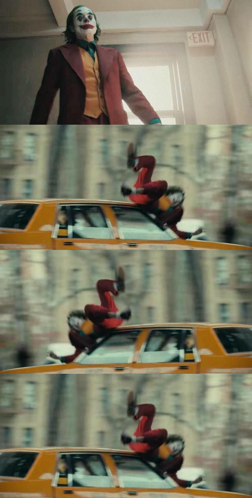 Joker getting hit by three taxis Blank Meme Template