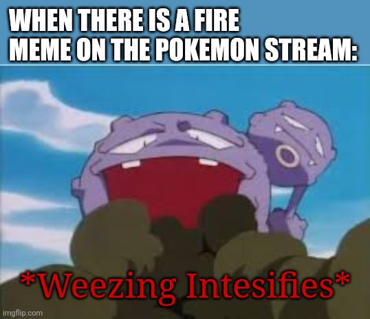 Weezing | WHEN THERE IS A FIRE MEME ON THE POKEMON STREAM:; *Weezing Intesifies* | image tagged in funny pokemon,pokemon memes,pokemon logic,pokemon | made w/ Imgflip meme maker