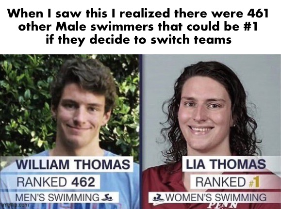 All that’s needed to be #1 is to let go of your Male ego | When I saw this I realized there were 461 
other Male swimmers that could be #1 
if they decide to switch teams | image tagged in ncaa | made w/ Imgflip meme maker