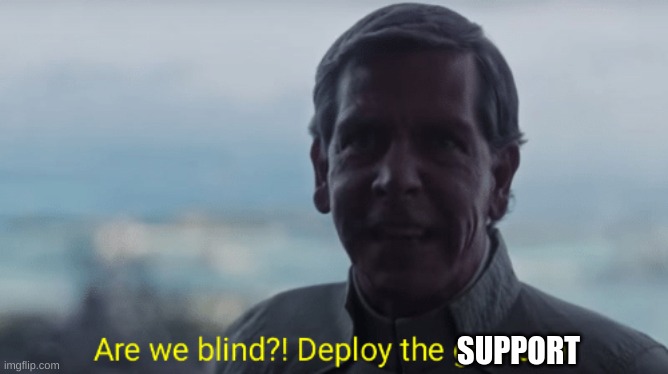 Are we blind? Deploy the garrison! | SUPPORT | image tagged in are we blind deploy the garrison | made w/ Imgflip meme maker