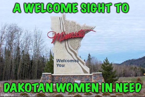 Minnesota | A WELCOME SIGHT TO DAKOTAN WOMEN IN NEED | image tagged in minnesota | made w/ Imgflip meme maker