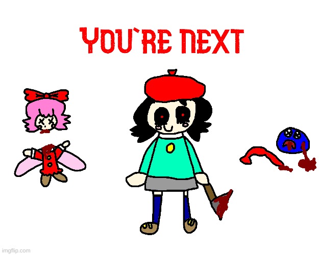 Adeleine.exe killed Ribbon and Gooey | image tagged in kirby,ribbon,adeleine,gore,blood,creepypasta | made w/ Imgflip meme maker