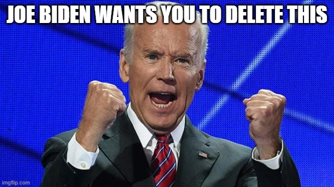 Joe Biden fists angry | JOE BIDEN WANTS YOU TO DELETE THIS | image tagged in joe biden fists angry | made w/ Imgflip meme maker