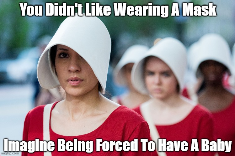You Didn't Like Wearing A Mask. Imagine Being Forced To... | You Didn't Like Wearing A Mask; Imagine Being Forced To Have A Baby | image tagged in masks,roe versus wade | made w/ Imgflip meme maker