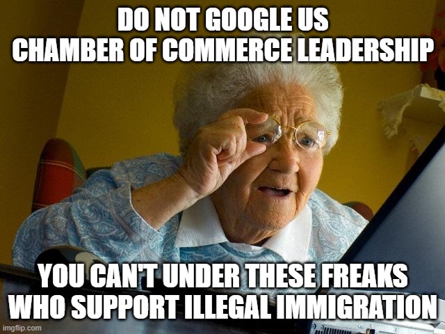 Omg what a clown car | DO NOT GOOGLE US CHAMBER OF COMMERCE LEADERSHIP; YOU CAN'T UNDER THESE FREAKS WHO SUPPORT ILLEGAL IMMIGRATION | image tagged in memes,grandma finds the internet | made w/ Imgflip meme maker