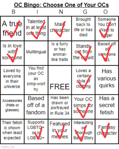 TheSuitedGayWeeb's OC Bingo | image tagged in jer-sama's oc bingo | made w/ Imgflip meme maker