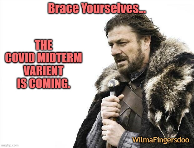 Brace Yourselves X is Coming | Brace Yourselves... THE COVID MIDTERM VARIENT IS COMING. WilmaFingersdoo | image tagged in memes,brace yourselves x is coming,covid-19 | made w/ Imgflip meme maker