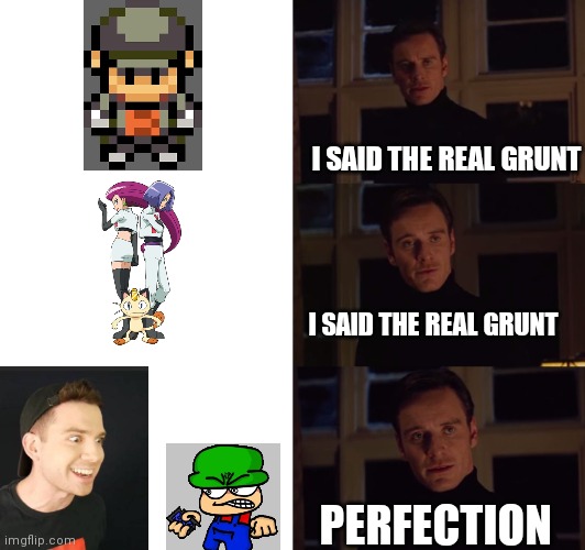 Look like Gruntty Boi breaks Bambi's phone and made him mad | I SAID THE REAL GRUNT; I SAID THE REAL GRUNT; PERFECTION | image tagged in perfection,pokemon,pokemon memes,team rocket,memes | made w/ Imgflip meme maker