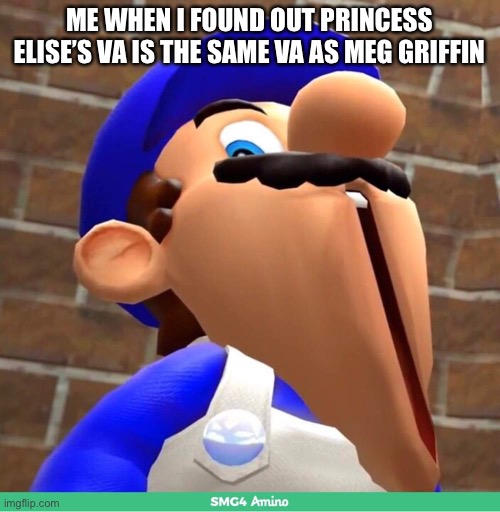 Holy shit, Sonic and Family Guy crossover, f**k yeah | ME WHEN I FOUND OUT PRINCESS ELISE’S VA IS THE SAME VA AS MEG GRIFFIN | image tagged in smg4's face,sonic 06 | made w/ Imgflip meme maker