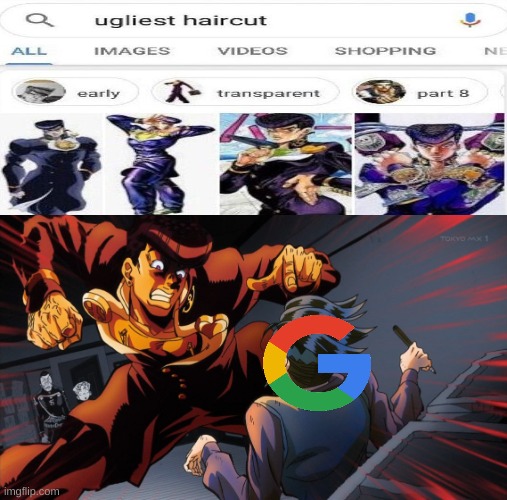 triggered jojo | image tagged in triggered jojo,jojo's bizarre adventure,jojo meme,jojo,google | made w/ Imgflip meme maker