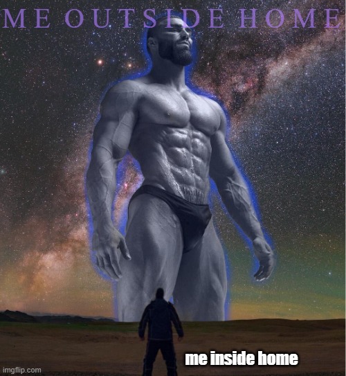 Me In and Out The House |  M E  O U T S I D E  H O M E; me inside home | image tagged in omega chad,inspirational,inspirational memes,funny memes,not funny,funny not funny | made w/ Imgflip meme maker