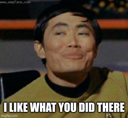 sulu | I LIKE WHAT YOU DID THERE | image tagged in sulu | made w/ Imgflip meme maker