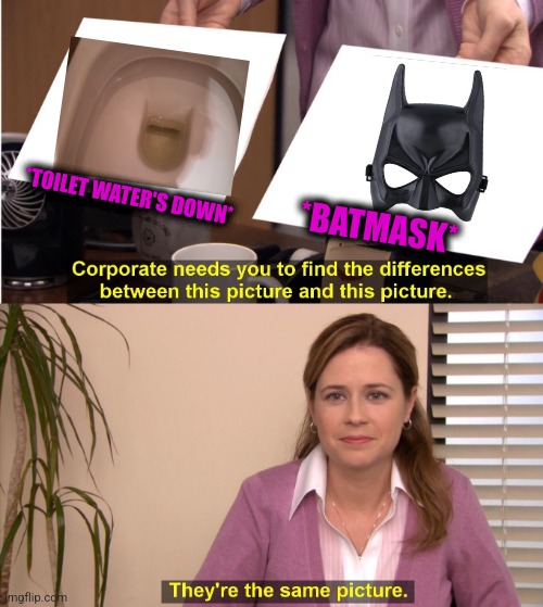 -Just look at this. |  *TOILET WATER'S DOWN*; *BATMASK* | image tagged in memes,they're the same picture,batman slapping robin,toilet humor,toilet seat,totally looks like | made w/ Imgflip meme maker