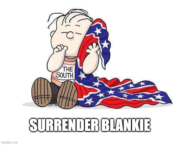 heritage not hate? | SURRENDER BLANKIE | image tagged in confederate flag,traitors | made w/ Imgflip meme maker