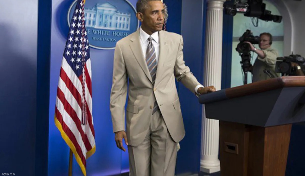 Re-Cringe @ Obama for the tan suit | image tagged in obama tan suit | made w/ Imgflip meme maker