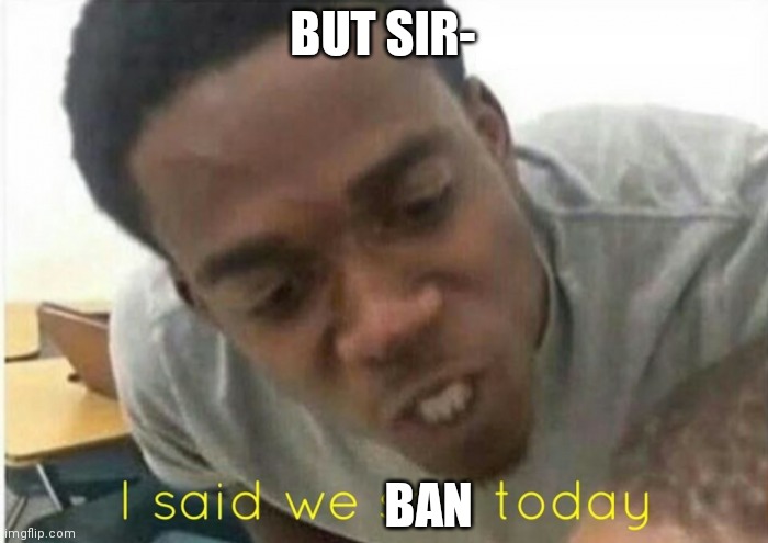 Roblox moderation | BUT SIR-; BAN | image tagged in i said we ____ today | made w/ Imgflip meme maker