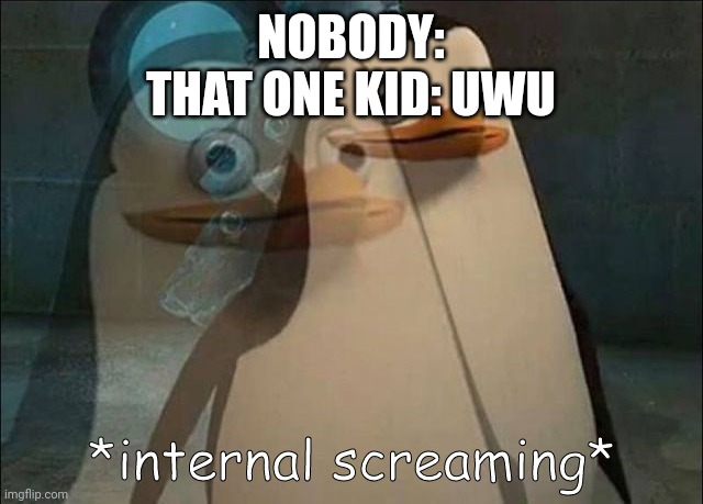 Private Internal Screaming | NOBODY:
THAT ONE KID: UWU | image tagged in private internal screaming,memes,funny,fun | made w/ Imgflip meme maker