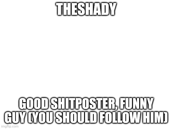 Blank White Template | THESHADY; GOOD SHITPOSTER, FUNNY GUY (YOU SHOULD FOLLOW HIM) | image tagged in blank white template | made w/ Imgflip meme maker