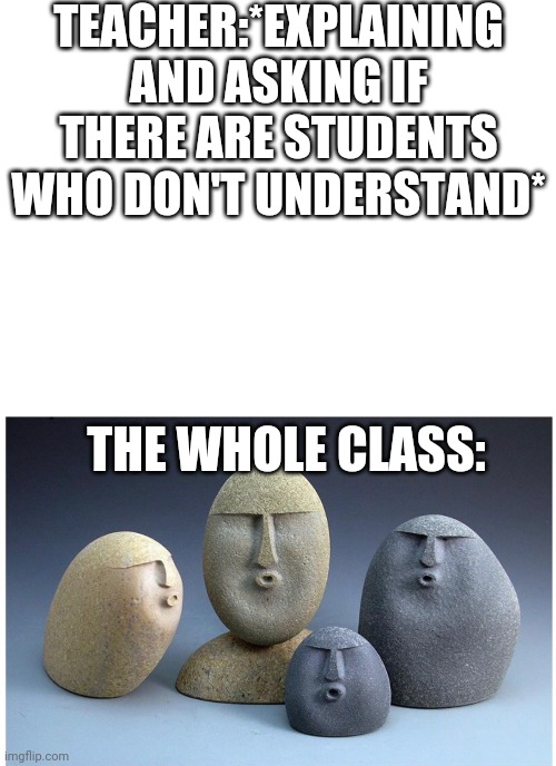 Image title | TEACHER:*EXPLAINING AND ASKING IF THERE ARE STUDENTS WHO DON'T UNDERSTAND*; THE WHOLE CLASS: | image tagged in blank white template,ooooooo,funny,school,fun | made w/ Imgflip meme maker