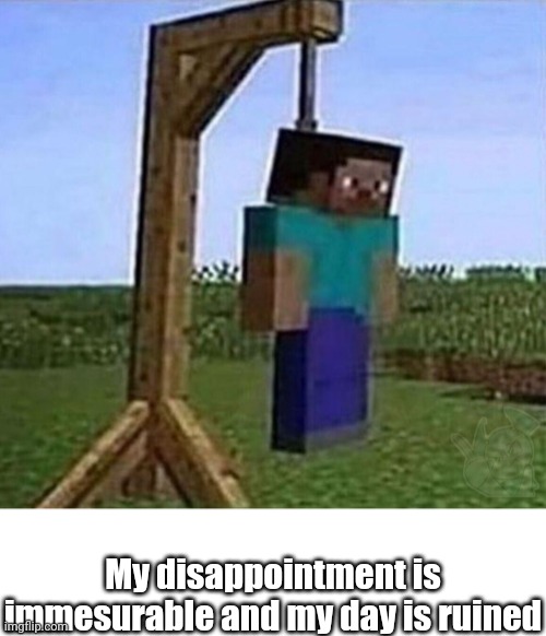 My disappointment is immeasurable and my day is ruined | My disappointment is immesurable and my day is ruined | image tagged in hang myself,my dissapointment is immeasurable and my day is ruined,memes,funny | made w/ Imgflip meme maker