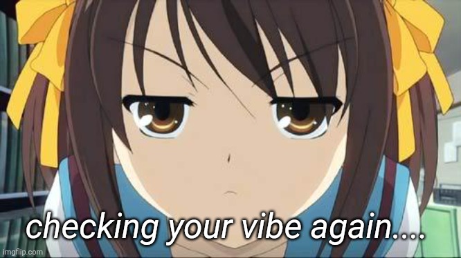 ! vibe check #2 ! | checking your vibe again.... | image tagged in haruhi stare | made w/ Imgflip meme maker