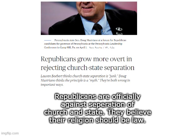 That really isn't the most moral thing ever in my opinion. | Republicans are officially against seperation of church and state. They believe their religion should be law. | made w/ Imgflip meme maker