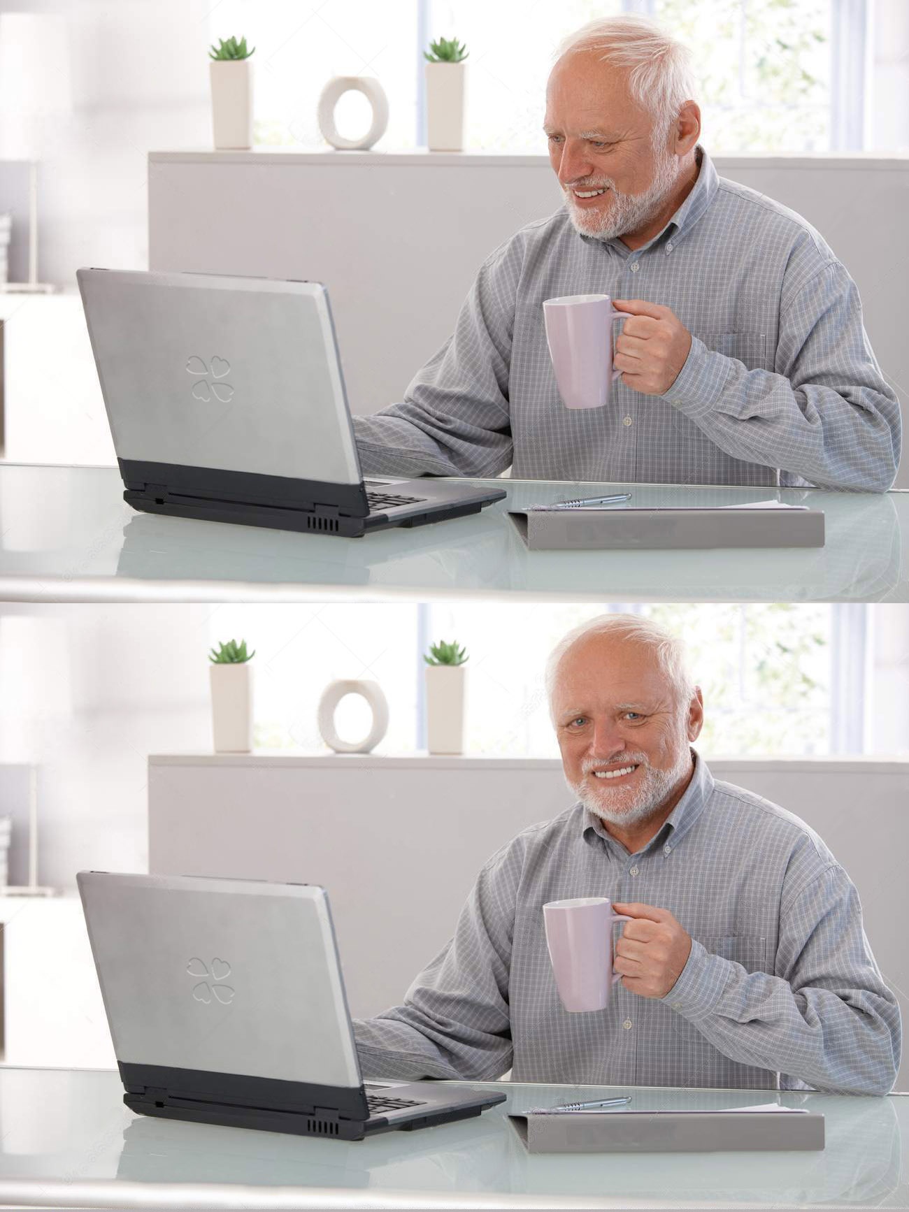 High Quality Old man laptop smiling Blank Meme Template