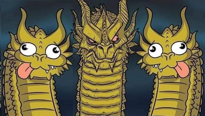 High Quality Three Headed Dragon, 2 Silly 1 Serious Blank Meme Template