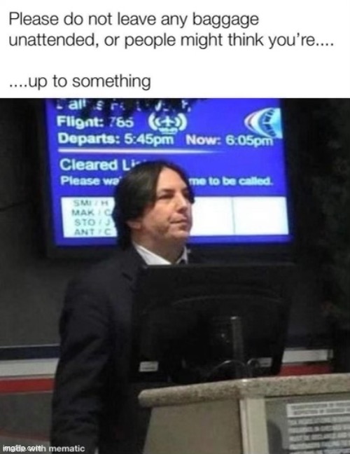 Severus Snape is sus | image tagged in snape,severus snape,professor snape,harry potter,airport,puns | made w/ Imgflip meme maker