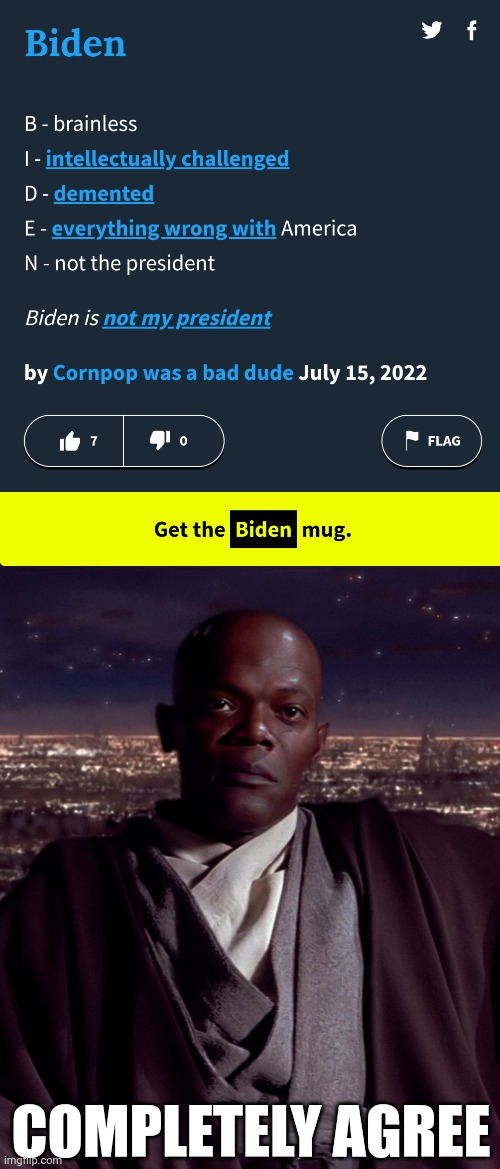 LOL | COMPLETELY AGREE | image tagged in mace windu i agree,politics,joe biden,funny | made w/ Imgflip meme maker