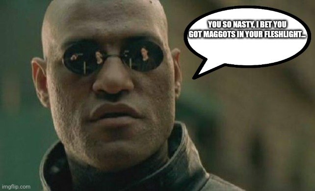Matrix Morpheus Meme | YOU SO NASTY, I BET YOU GOT MAGGOTS IN YOUR FLESHLIGHT... | image tagged in memes,matrix morpheus | made w/ Imgflip meme maker