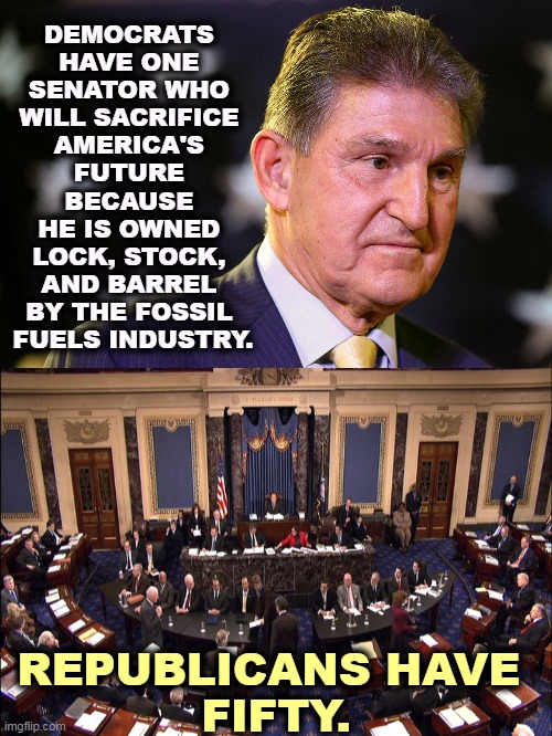 DEMOCRATS 
HAVE ONE 
SENATOR WHO 
WILL SACRIFICE 
AMERICA'S 
FUTURE 
BECAUSE 
HE IS OWNED 
LOCK, STOCK, 
AND BARREL 
BY THE FOSSIL 
FUELS INDUSTRY. REPUBLICANS HAVE 
FIFTY. | image tagged in senate floor,senate,corruption,republican,slaves | made w/ Imgflip meme maker