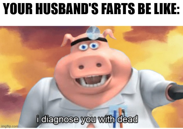 Farts. | YOUR HUSBAND'S FARTS BE LIKE: | image tagged in i diagnose you with dead | made w/ Imgflip meme maker