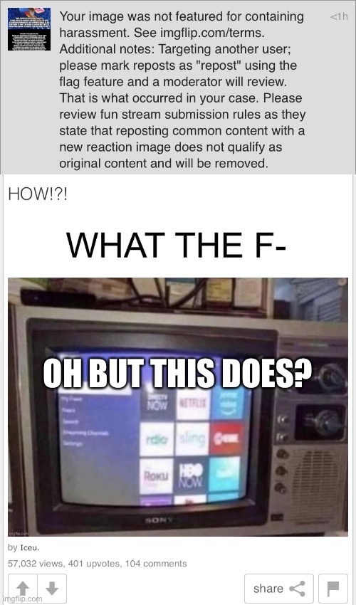 This guydid the exact same thing but instead of an image he just put two words in the caption. And harassment my ass you give hi | OH BUT THIS DOES? | made w/ Imgflip meme maker