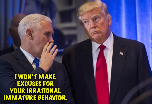 Trump Pence | I WON'T MAKE EXCUSES FOR YOUR IRRATIONAL IMMATURE BEHAVIOR. | image tagged in trump pence | made w/ Imgflip meme maker