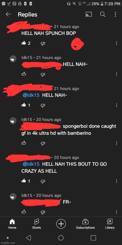 Goofy ahh yt comments [Other person's yt username and pfp censored for privacy reasons] | image tagged in idk,stuff,s o u p,carck | made w/ Imgflip meme maker