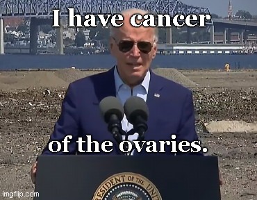 Like the saga of Corn Pop and his arrest alongside Nelson Mandela, Joe's claim of having cancer is just another lie | I have cancer; of the ovaries. | image tagged in just another biden lie,joe biden,lyin biden,political humor | made w/ Imgflip meme maker