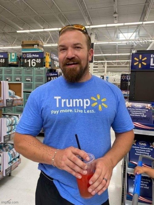 image tagged in trump shirt,walmart,t shirt,superstore,qanon cult,people of walmart | made w/ Imgflip meme maker