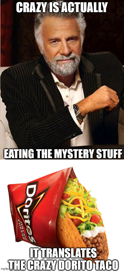 CRAZY IS ACTUALLY EATING THE MYSTERY STUFF IT TRANSLATES THE CRAZY DORITO TACO | made w/ Imgflip meme maker