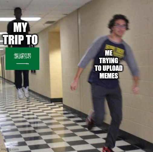 Bai | MY TRIP TO; ME TRYING TO UPLOAD MEMES | image tagged in floating boy chasing running boy | made w/ Imgflip meme maker