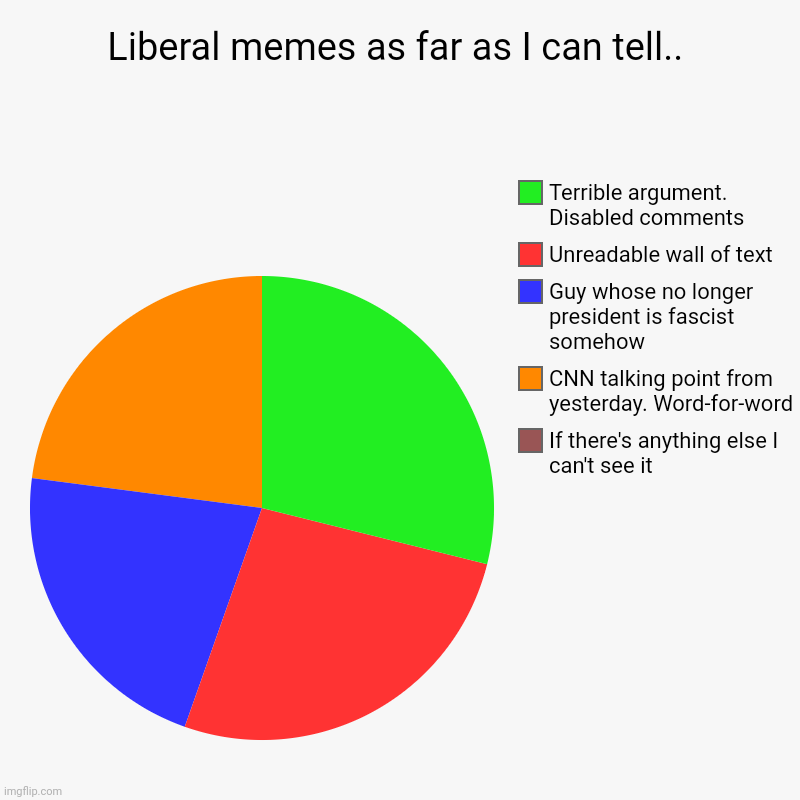 Liberal memes as far as I can tell.. | If there's anything else I can't see it, CNN talking point from yesterday. Word-for-word, Guy whose n | image tagged in charts,pie charts | made w/ Imgflip chart maker