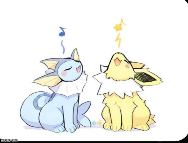 gn | image tagged in vaporeon,jolteon | made w/ Imgflip meme maker